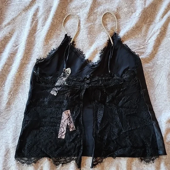 NWT Victoria's Secret: Lace-Back Cami w/ sparkle straps, Black, Small - Picture 9 of 11